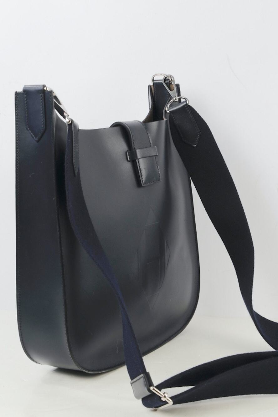 Hermes Evelyne Sellier 29 PM Navy Blue Leather Crossbody Shoulder Bag Silver HW